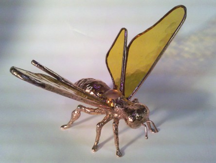 Standing Bee in Copper with Amber Wings